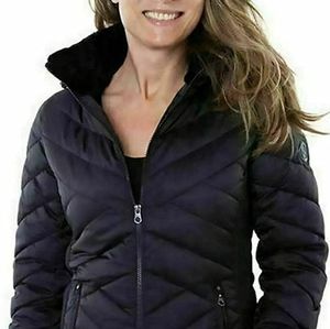 Nautica Women's Water Resistant Puffer Removable Hood Full Zip Jacket Black NWT